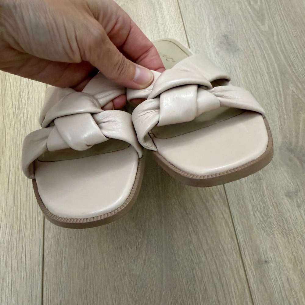 TT Vionic Mabel Leather Knotted Slide Sandals Cream Square Toe Block Heel  8 - Picture 4 of 10
